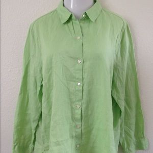 J Jill Love Linen Sea Green Button Up Size XL