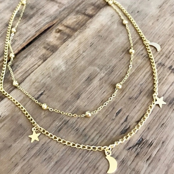 SOLD silver dainty moon star layered necklace - Picture 3 of 3