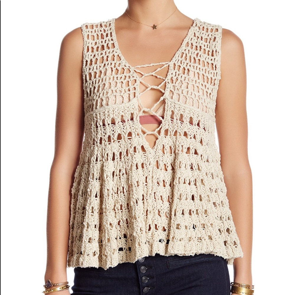 Free People 'Circles Within' Crochet Lace-Up Tank