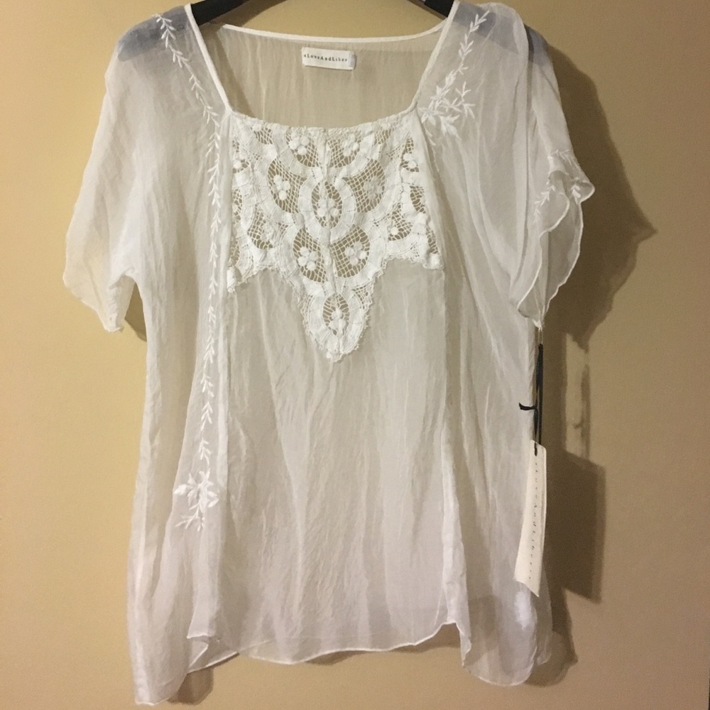 4 Love And Liberty Embroidered silk top