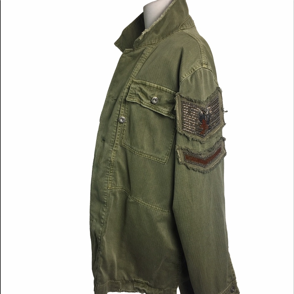 Free People Military Embellished Shirt Jacket Larg