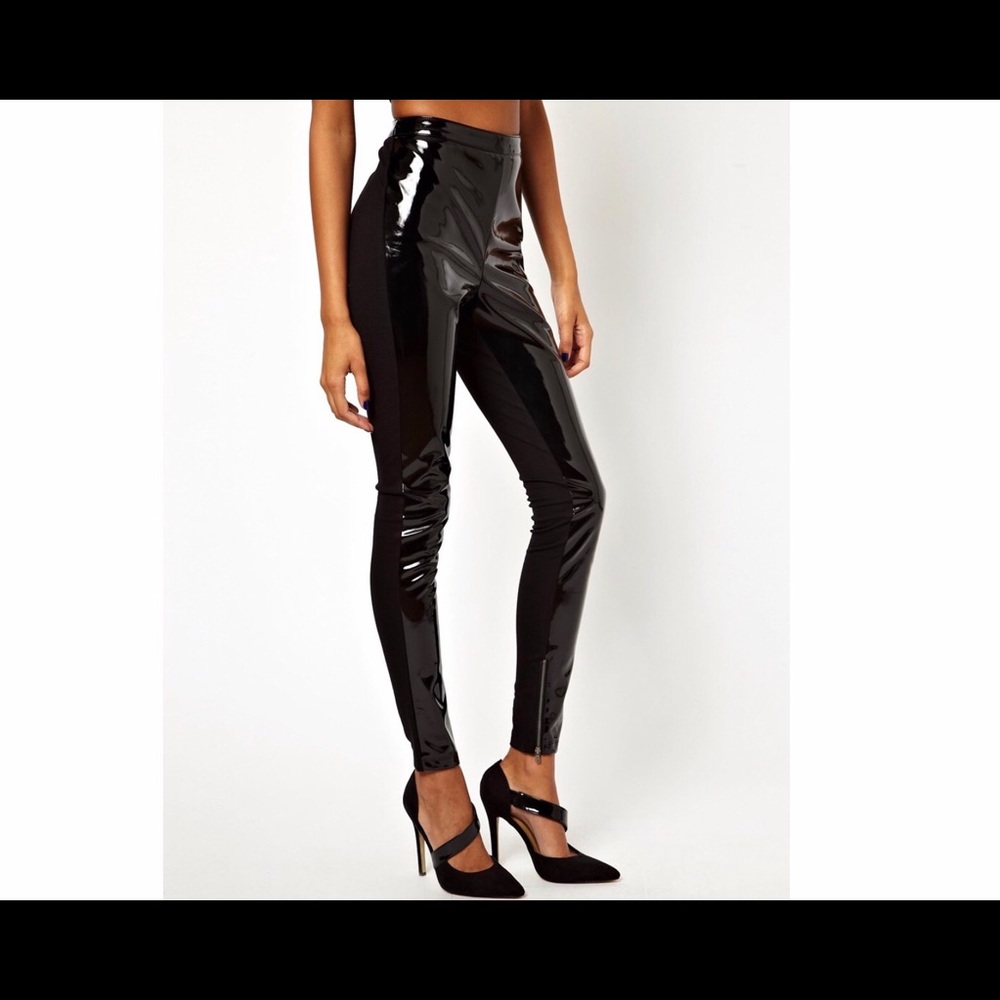 Patent High Waist Pant with Pvc Panel ASOS