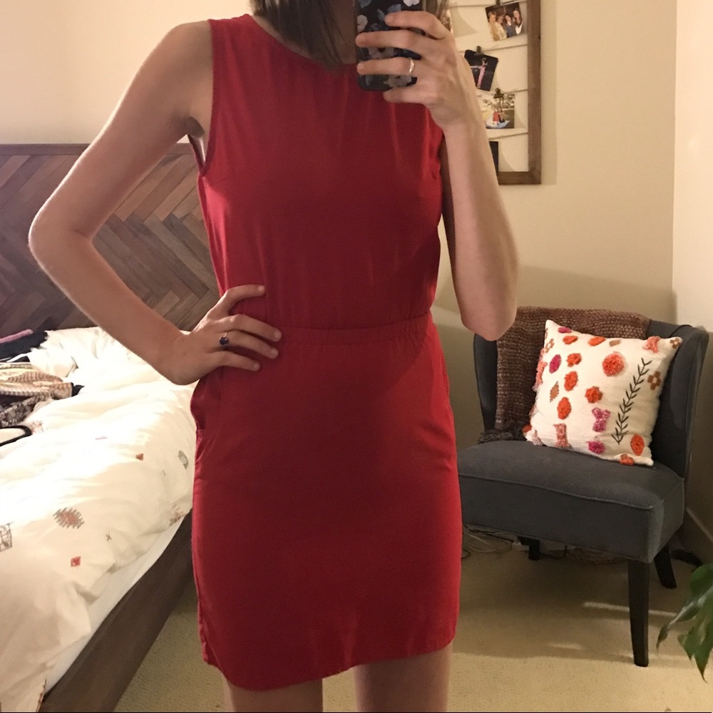 Red dress with cut out back