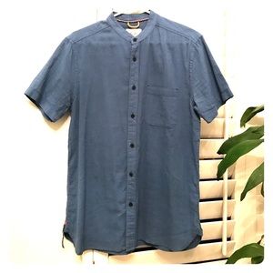 Koto Blue Mandarin Collar Button-Down Shirt