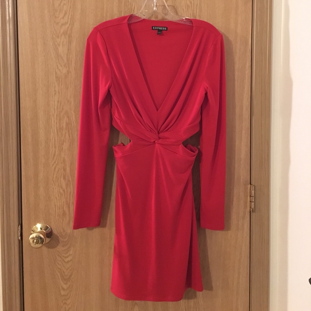 Red front tie cocktail dress