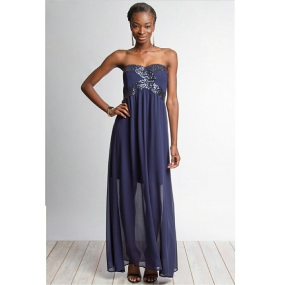 Maxi Dress with Sequin Bodice - Blue