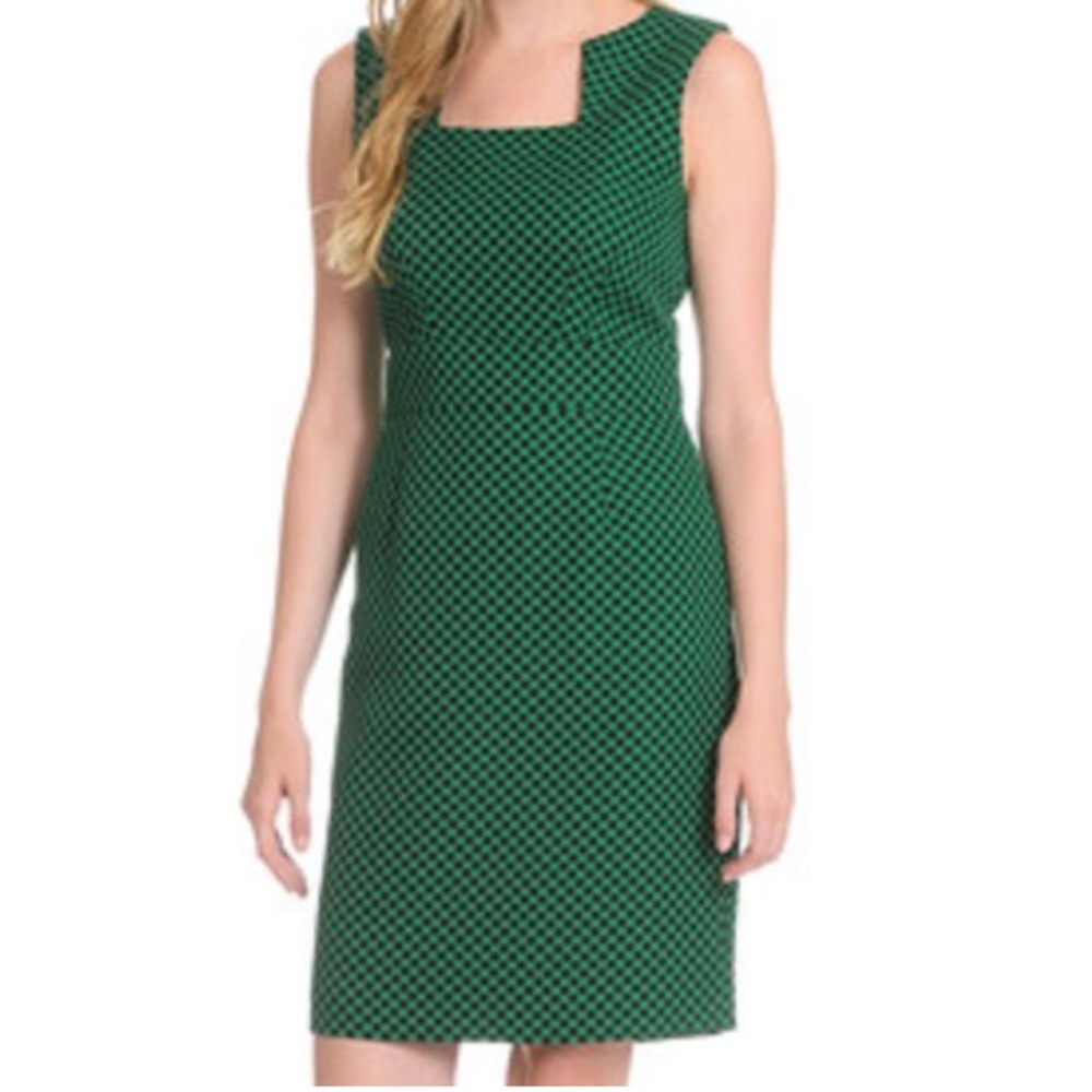 Tahari Inset Square Neck Polka Dot Dress