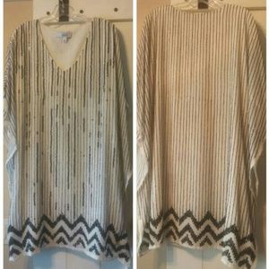 Badgley Mischka B&W Beaded Boho Tunic Dress
