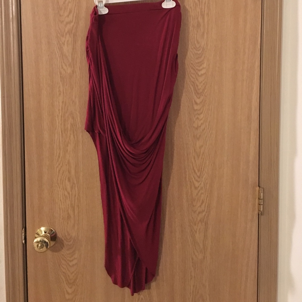 Dark red asymmetrical ruche skirt