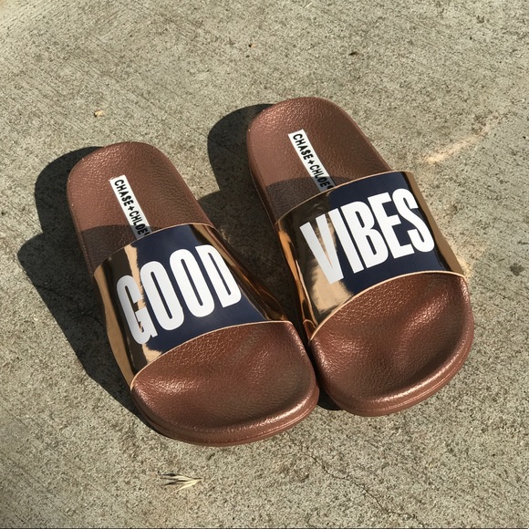 RESTOCKED!!! Rose Gold "Good Vibes sandals - Picture 3 of 6
