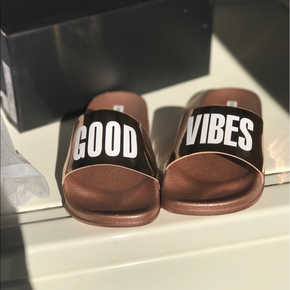 RESTOCKED!!! Rose Gold "Good Vibes sandals - Picture 2 of 6