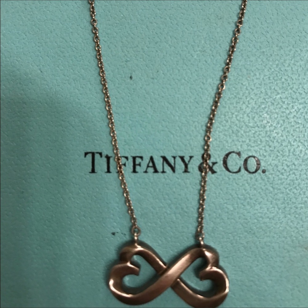 Tiffany and co 16 in silver double heart necklace
