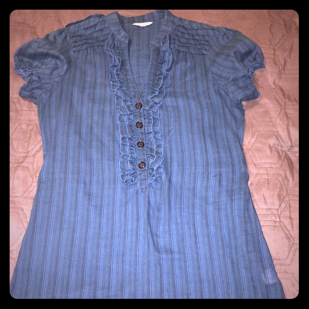 Maurice's Ruffle Front Top with Short Puff Sleeves