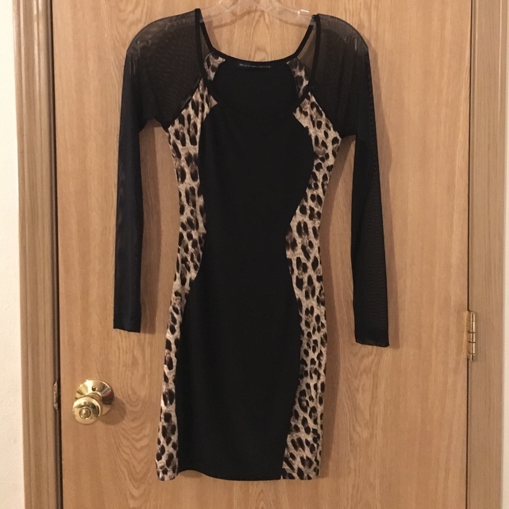 Black/cheetah club cocktail dress