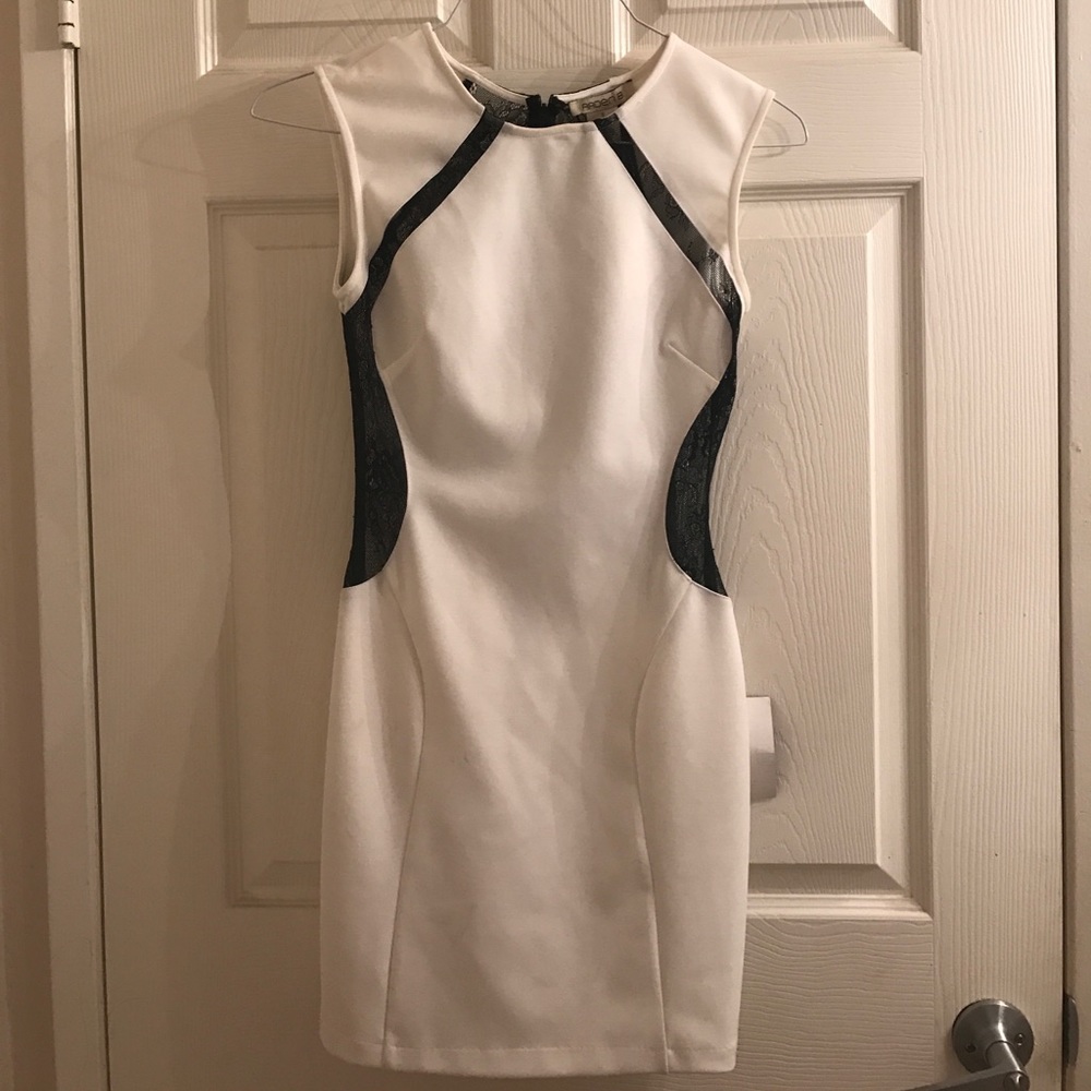 White with black lace cocktail dress