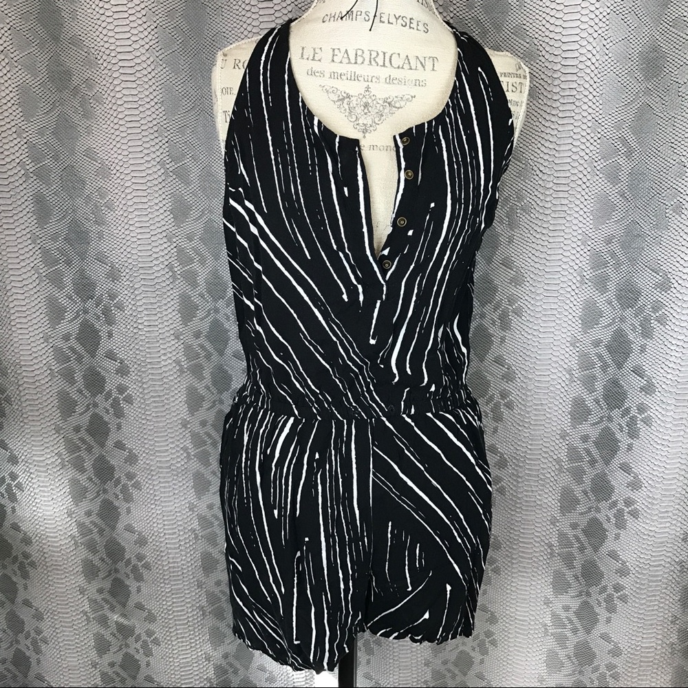Black white striped shorts romper