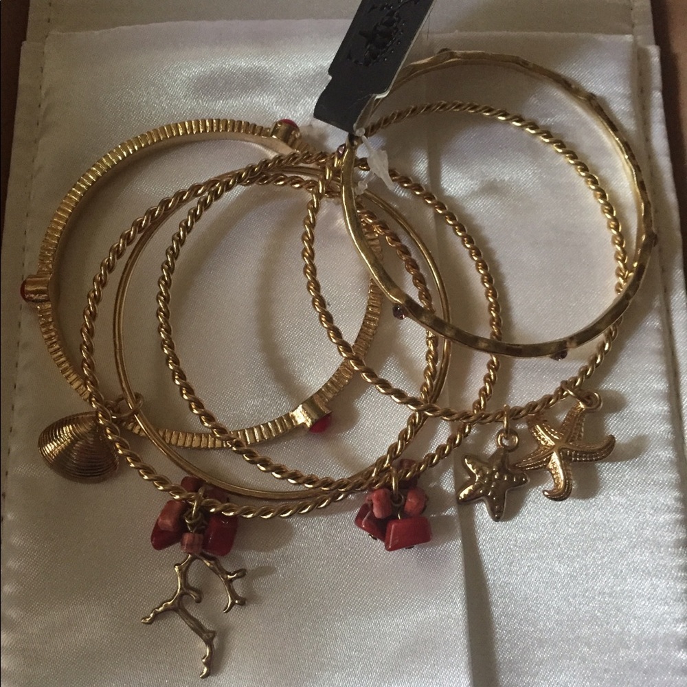 Gold & Coral Bangle Bracelets