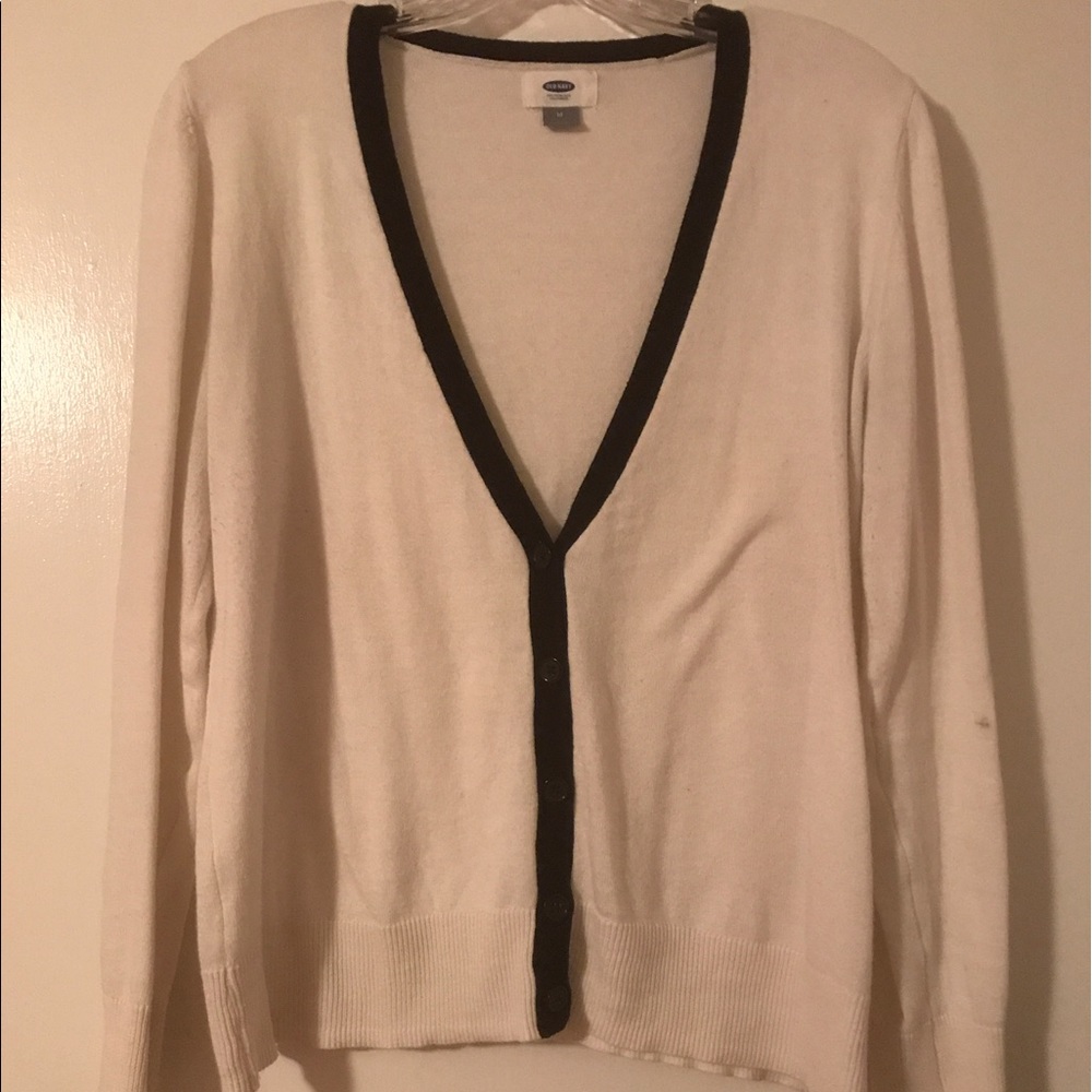 Off-White Cardigan with Black Trim