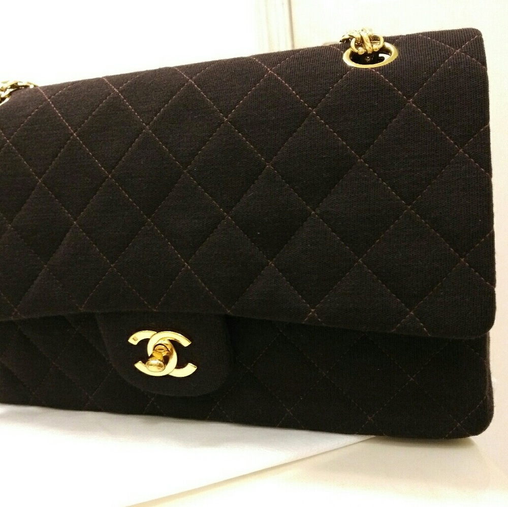 Authentic Chanel jersey classic flap bag 2.55