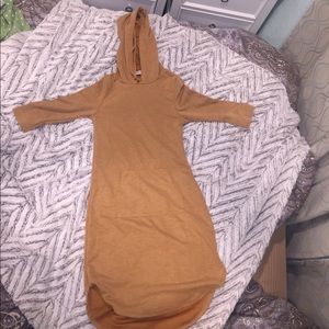 camel fitted tunic with hood , fashion nova | S