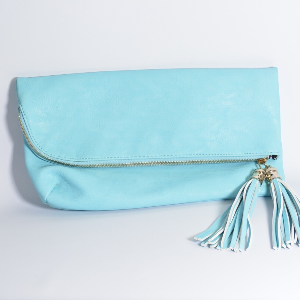 BLUE Tassel Foldover CLUTCH