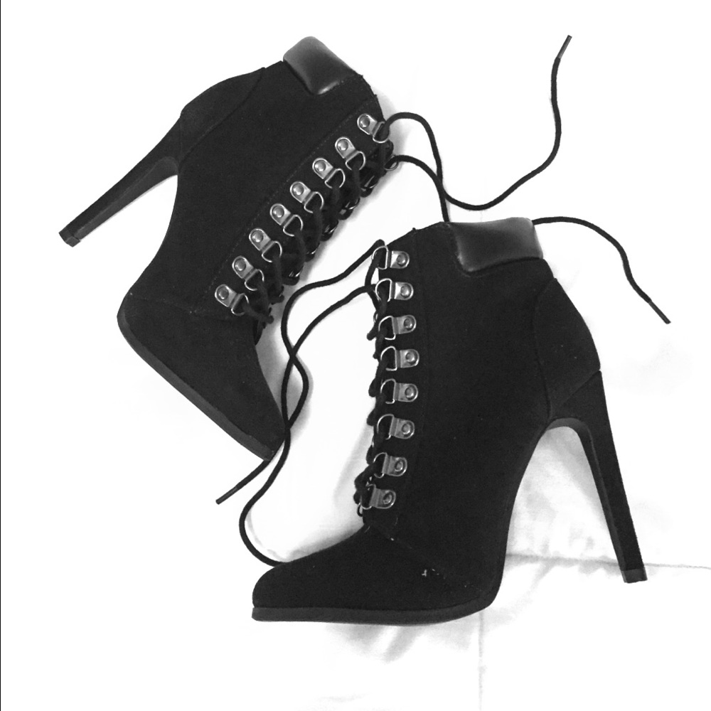 Faux Suede Lace-Up Booties • Size 6