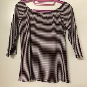 off-shoulder red and black striped top