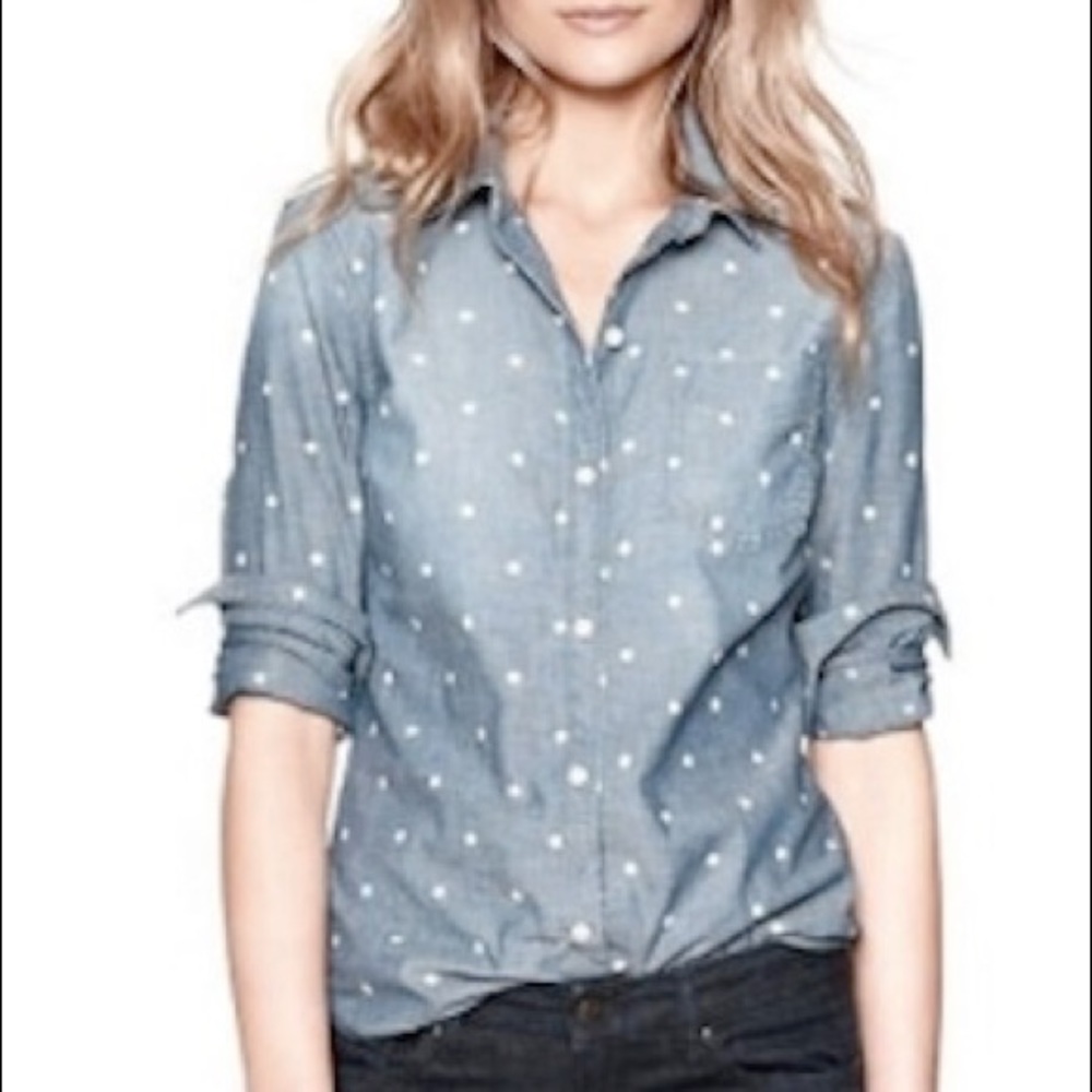 J CREW denim polka dot shirt