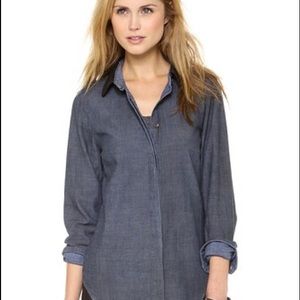 RAG AND BONE denim shirt with leather collar