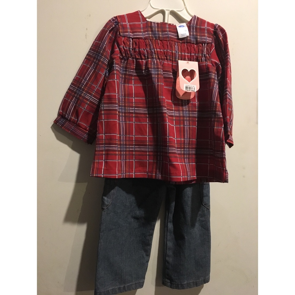 BonBebe Two piece Set Plaid Top Denim Pants