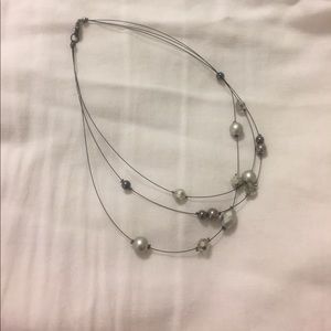 Silver and pearl layered necklace