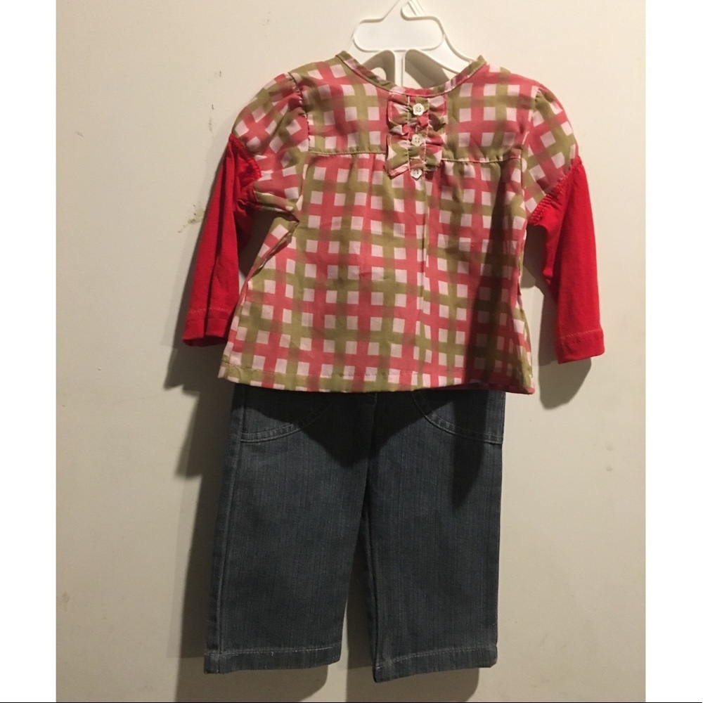 Plaid Red Top with Matching Denim Pants