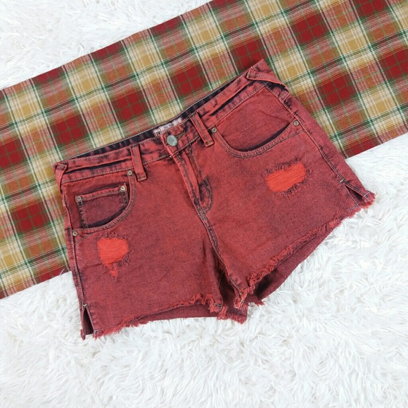 Free People Pants - Free People Red Denim Shorts