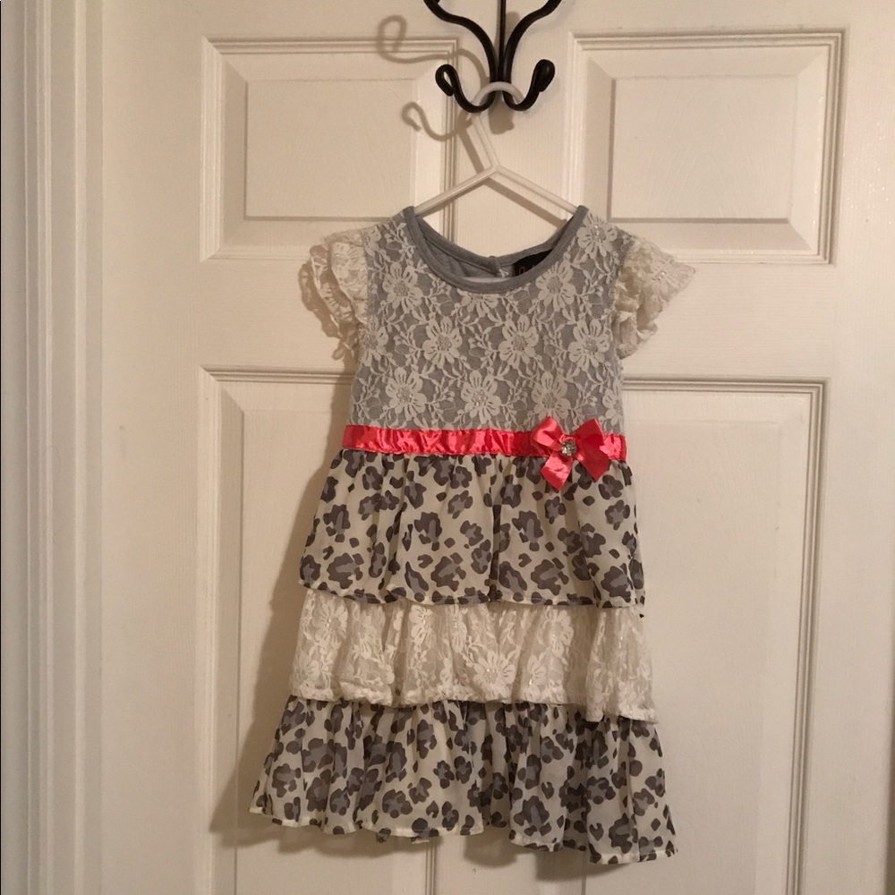 Girls layered lace and cheetah print dress