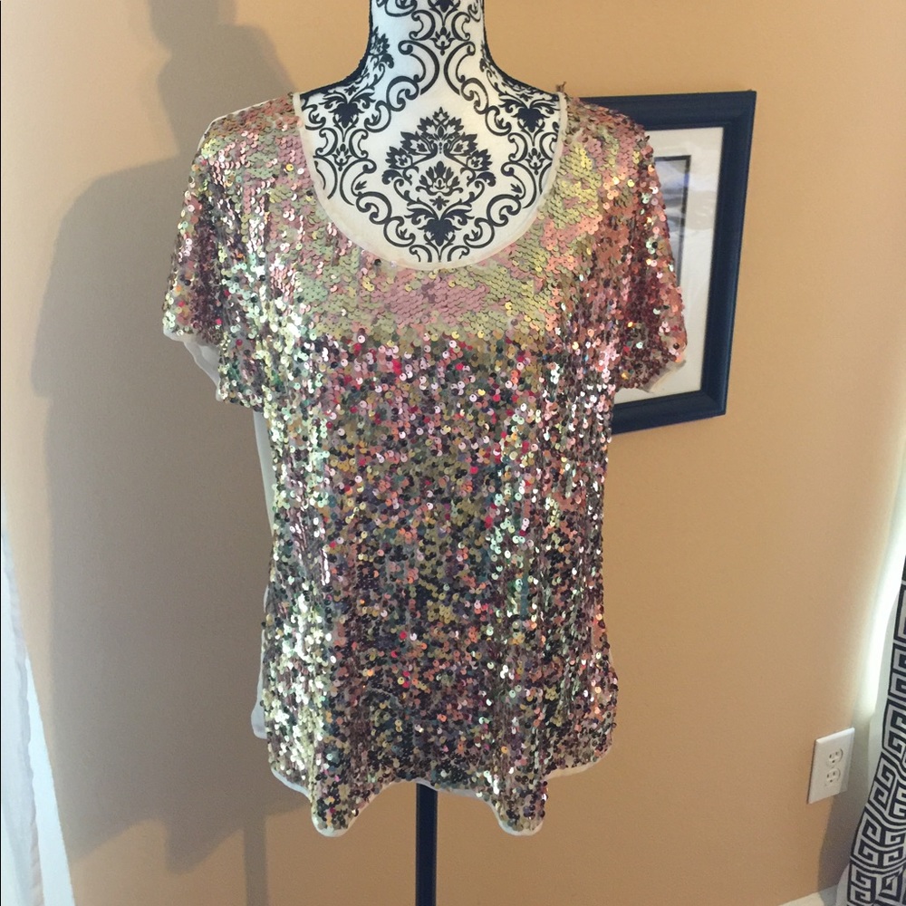 Sequin Front Sheer Top EXPRESS!