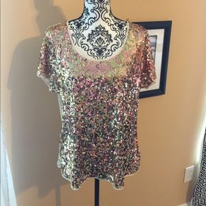 Sequin Front Sheer Top EXPRESS!