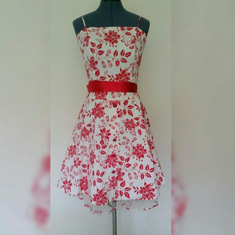 Red on white Tulle Dress, pin-up style