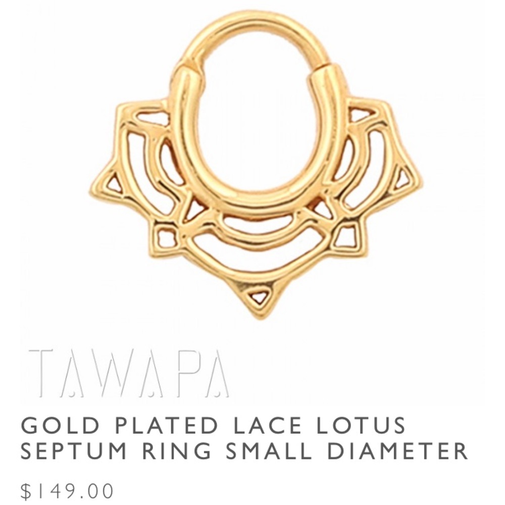 Tawapa gold plated lace lotus septum ring