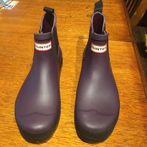 Purple hunter rain boots.