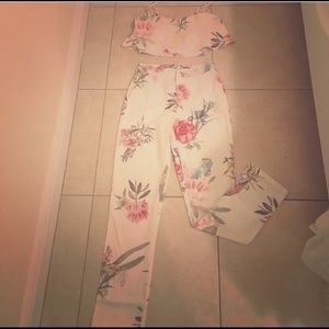 Floral Crop Top Pant Set