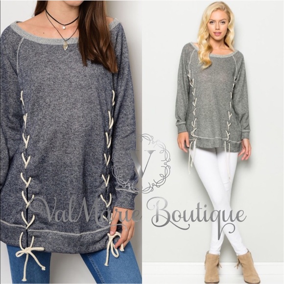 French Terry Lace Up Top - Picture 2 of 2