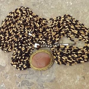 vintage statement necklace 24 strands beads jasper
