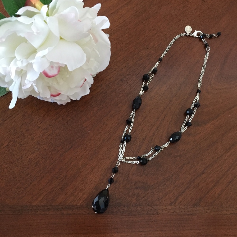 WHBM black and silver tone necklace EUC