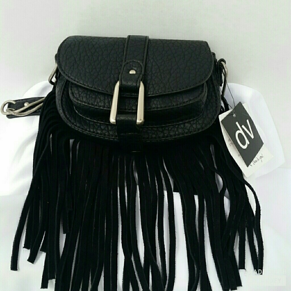 DV Mini Saddle Crossbody With Fringe Bag in Black