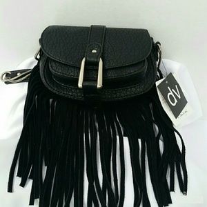 DV Mini Saddle Crossbody With Fringe Bag in Black