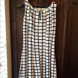 Navy and white print A-line dress