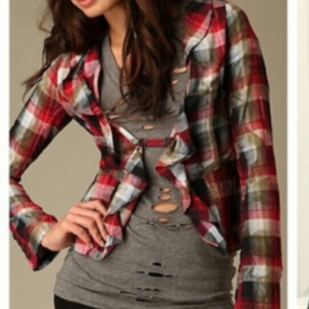 free people plaid ruffled blazer