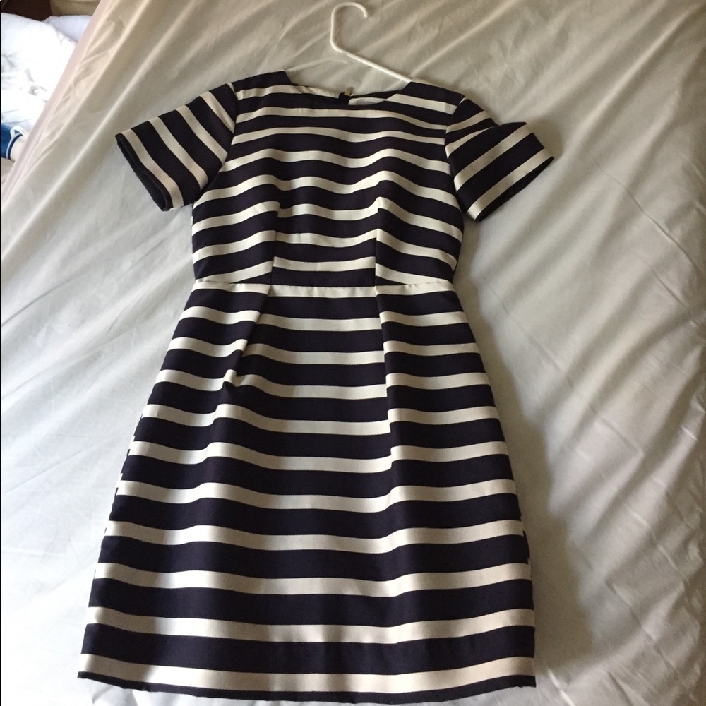 Striped cream and navy dress