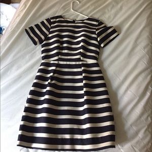 Striped cream and navy dress
