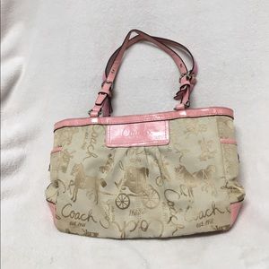 Coach Pink Horse Carriage East West Pleated Tote
